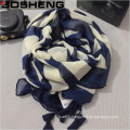 Blue and Beige Cotton Linen Female Warm Scarf with Fringed